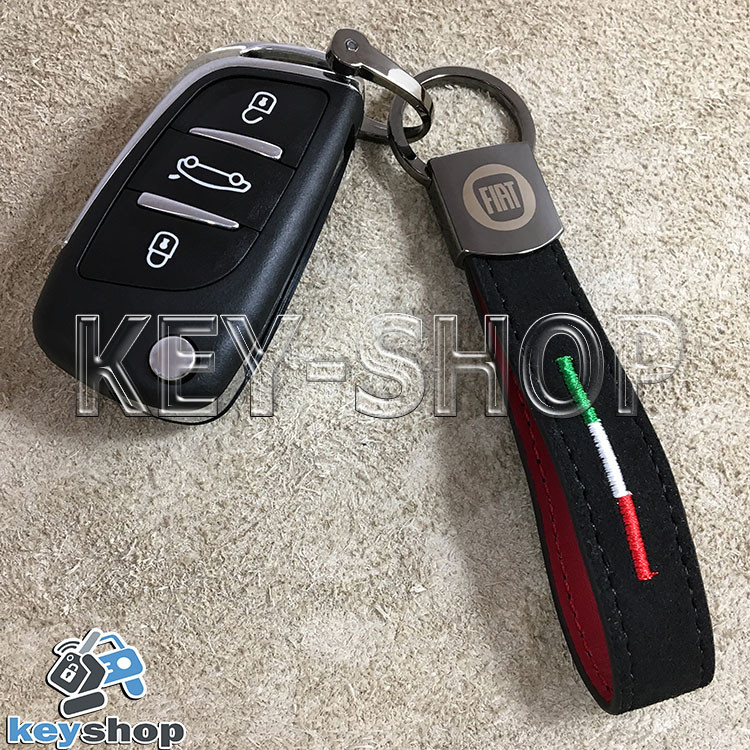 Брелок для авто ключей Fiat (Фиат) кожаный замшевый (черный) с хромированным карабином - фото 2 - id-p734965162