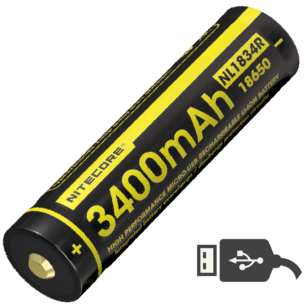 Аккумулятор литиевый Li-Ion 18650 Nitecore NL1834R (3400mAh, USB), защищенный