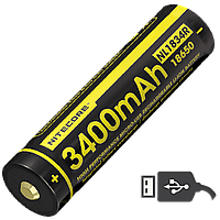 Аккумулятор литиевый Li-Ion 18650 Nitecore NL1834R (3400mAh, USB), защищенный