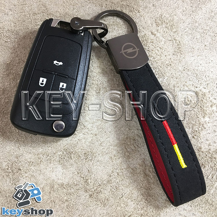 Брелок для авто ключей Opel (Опель) кожаный замшевый (черный) с хромированным карабином - фото 2 - id-p734983941
