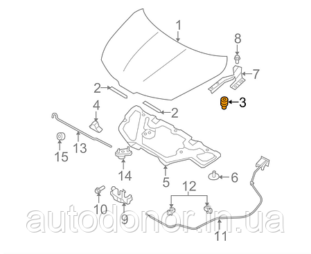 Упор капота Nissan Leaf ZE0 / AZE0 / ZE1 (10-) 65822-3U010, фото 3