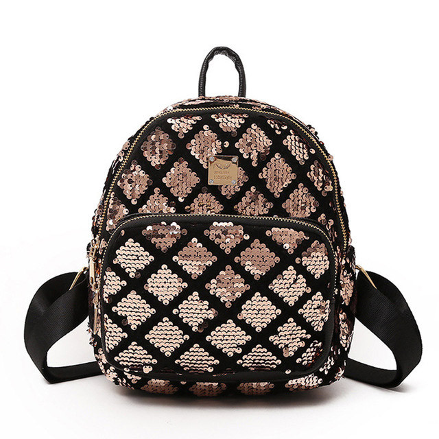 Рюкзак жіночий c паєтками Ромбики (чорний), фото 1