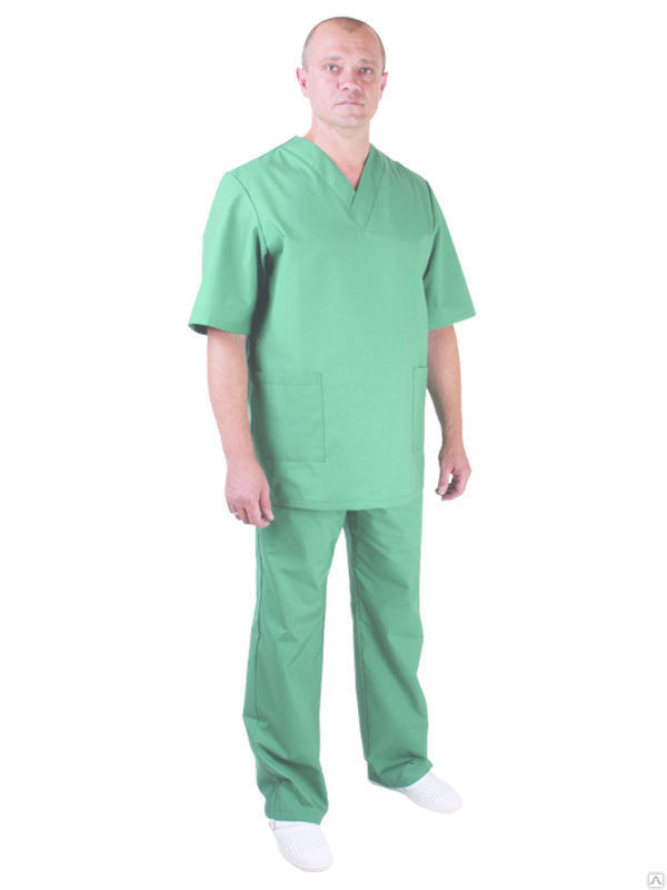 Костюм хирургический мужской, зеленый, плотная ткань - фото 1 - id-p58694105