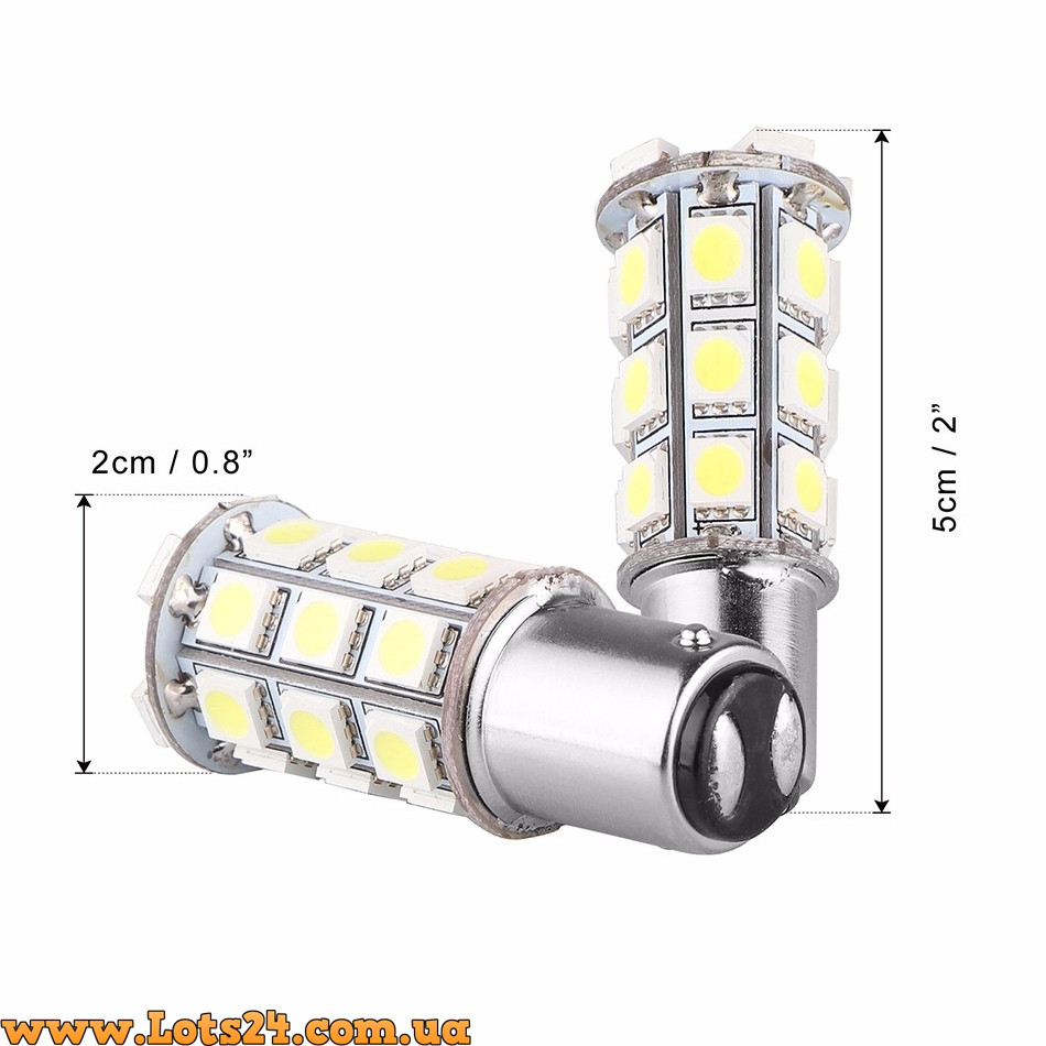 Автолампи двоконтактні P21/5W 27 LED 6000K BAY15D 1157 світлодіодні габарит стоп задній хід