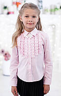 Шкільна блузка з декором рюшами-плісе мод. 5178 рожева
