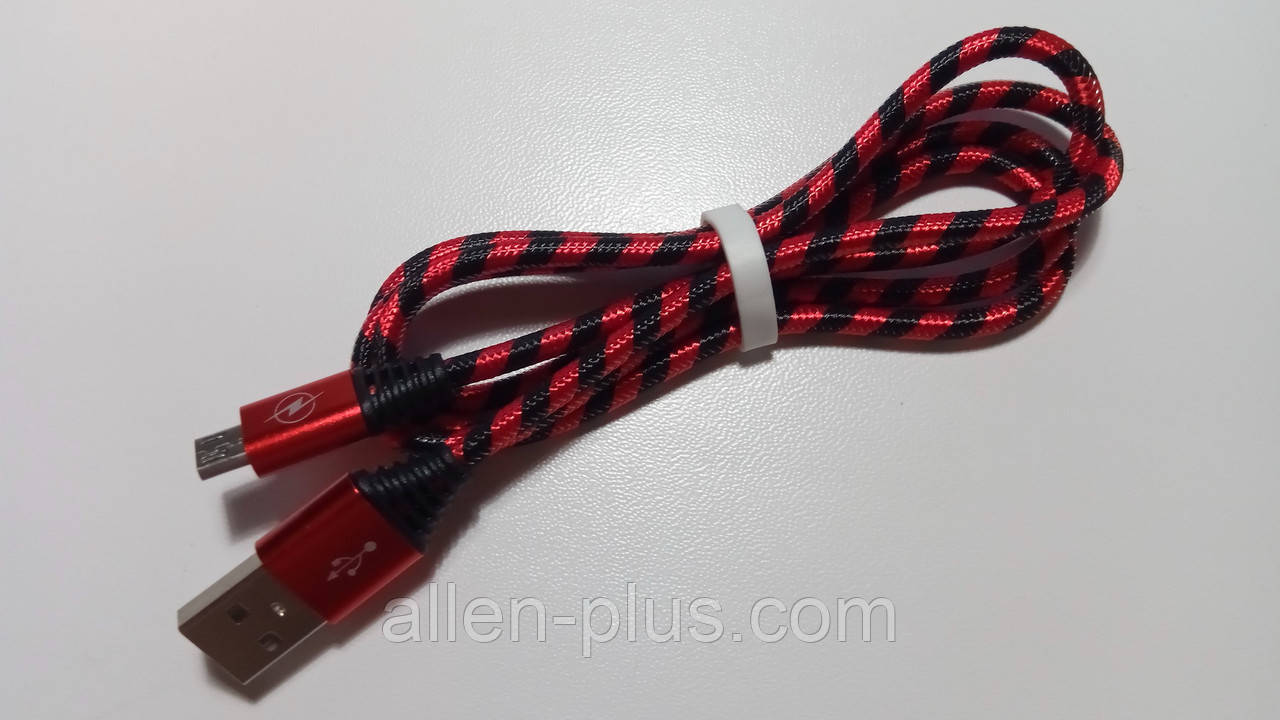 Кабель USB/microUSB у нейлоновому обплетенні, 90 см, чорно-червоний
