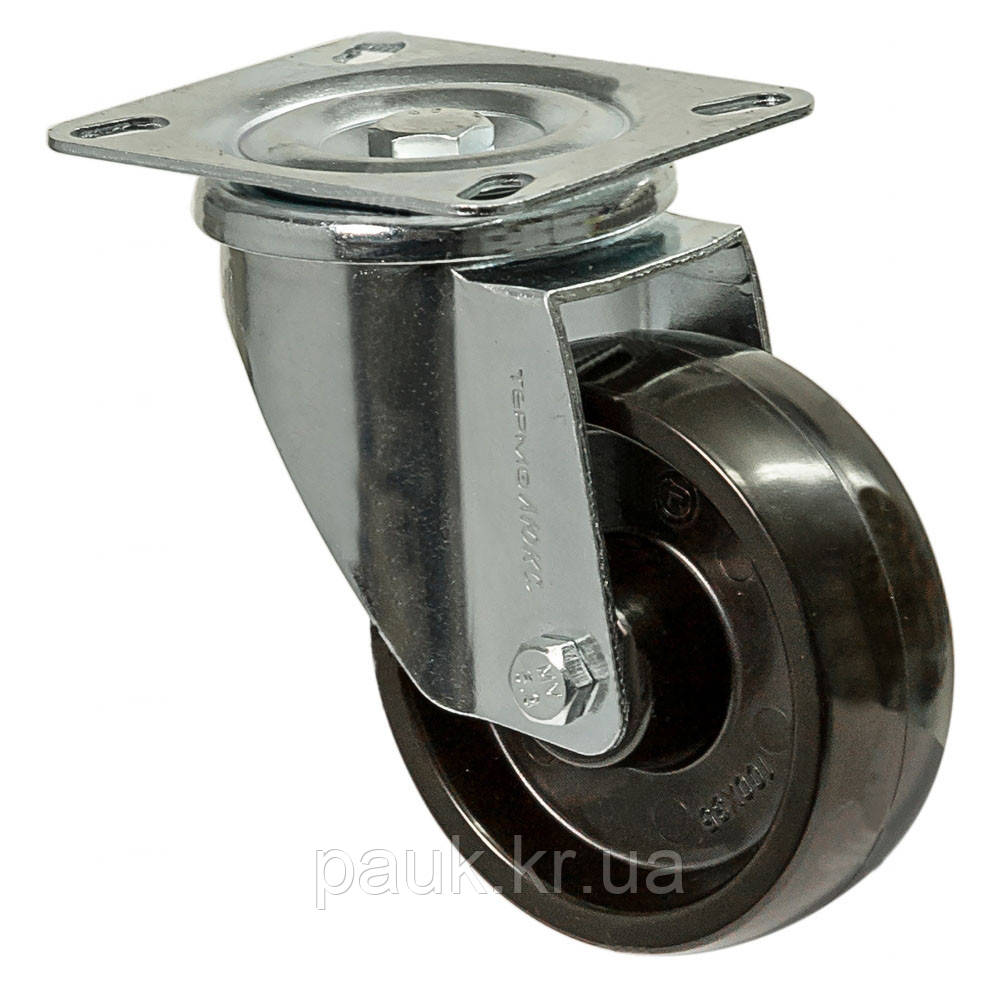 Колесо 4402-TL-100-P, Ø 100 мм, колесо поворотне з кронштейном, термостійке колесо 44 Termo Lux, колесо з фенольної смоли, фото 1