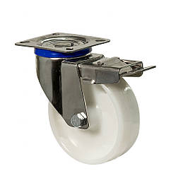 Колесо 4604-NI-126-P, Ø 125 мм, колесо поворотне з кронштейном та гальмом, колесо з поліаміду, колесо на харчове виробництво