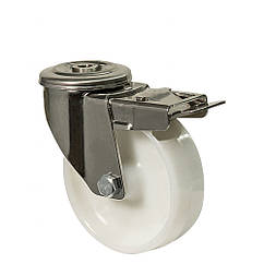 Колесо 4606-NI-126-P, Ø 125 мм, поворотне колесо з гальмом 46 Norma Inox, колесо в харчовий цех, медичне колесо з поліаміду