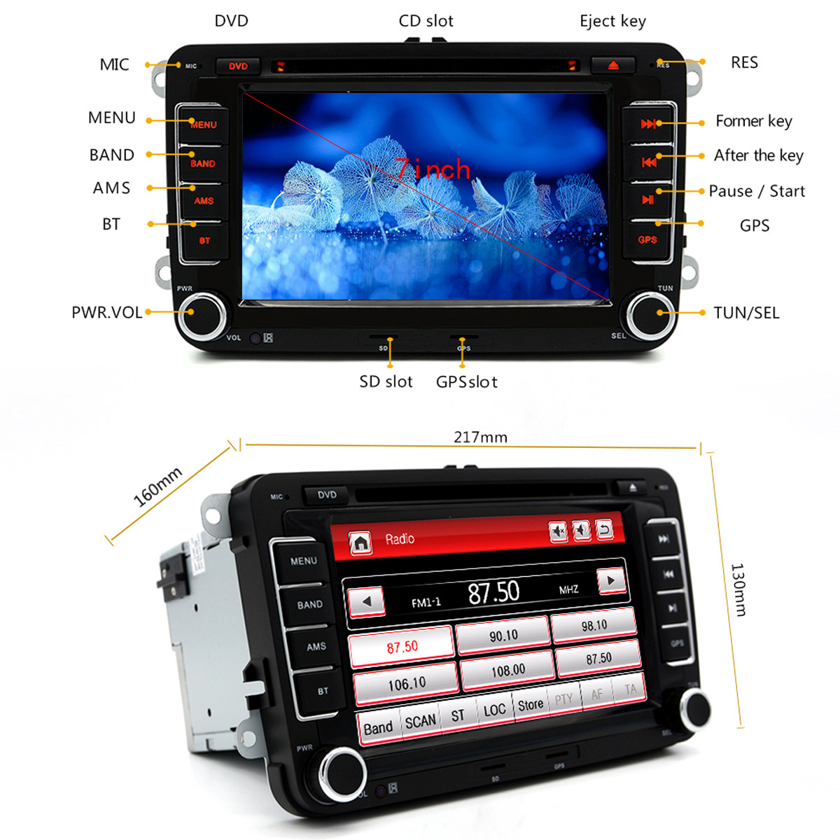 Автомобильный dvd плеер Junsun 7 R16 2 DIN автомагнитола для Volkswagen - фото 7 - id-p735678988