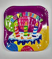 Тарілки квадратні одноразові паперові 5 шт., День народження