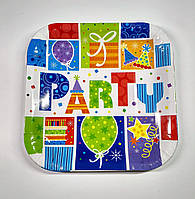 Тарелки квадратные одноразовые бумажные 5 шт, День Рождения вечеринка