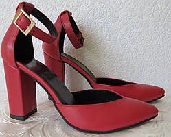 Mante! Гарні жіночі червоні шкіряні босоніжки туфлі підбор 10 см весна літо осінь