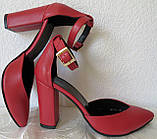 Mante! Гарні жіночі червоні шкіряні босоніжки туфлі підбор 10 см весна літо осінь, фото 5