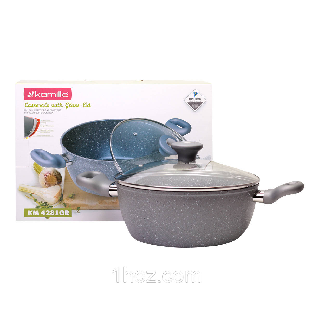 Каструля з кришкою Kamille KM-4281GR 4.0л Каструля з литого алюмінію Каструля з гранітним покриттям