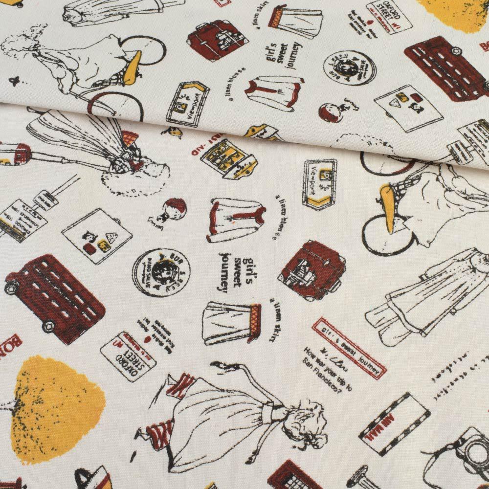 Деко-льон молочний, дівчата, жовті валізи, ш.150