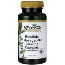 Родіола, Ашваганда, Женьшень тонізувальний збір, Swanson Rhodiola, Ashwagandha, Ginseng Complex 60 капсул