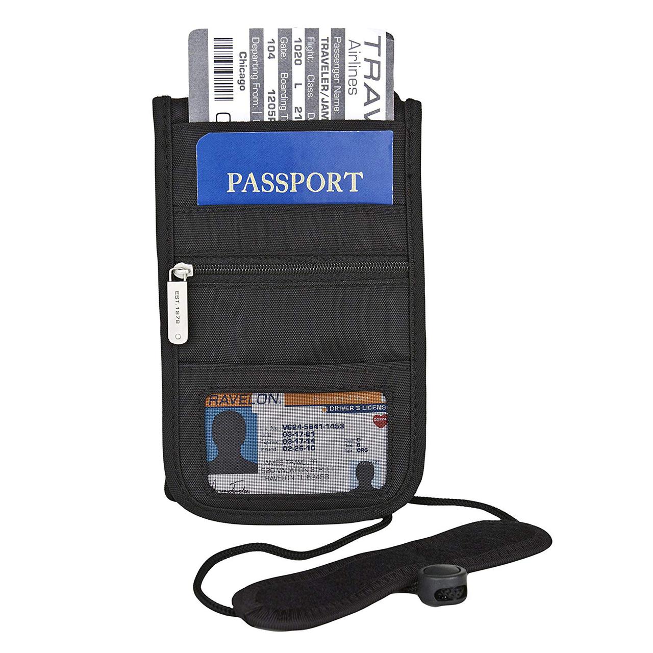 Дорожній гаманець-документниця на шию з Rfid захистом Travelon Deluxe Boarding Pouch, Black, Small