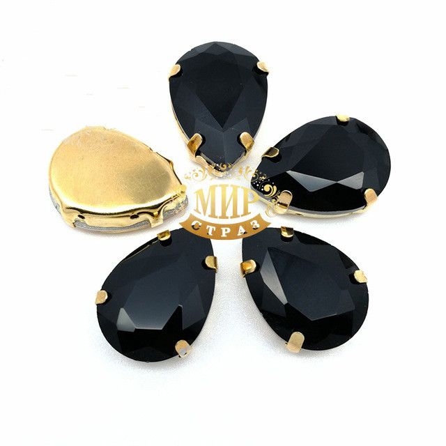 Стрази в золотих ланцюгах Jet, Розмір 13х18мм*1шт