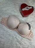 Жіночий бюстгальтер на поролоні з гіпюром ліфчик чашка (C) кремовий на 2 гачки lace underwear bra, фото 5