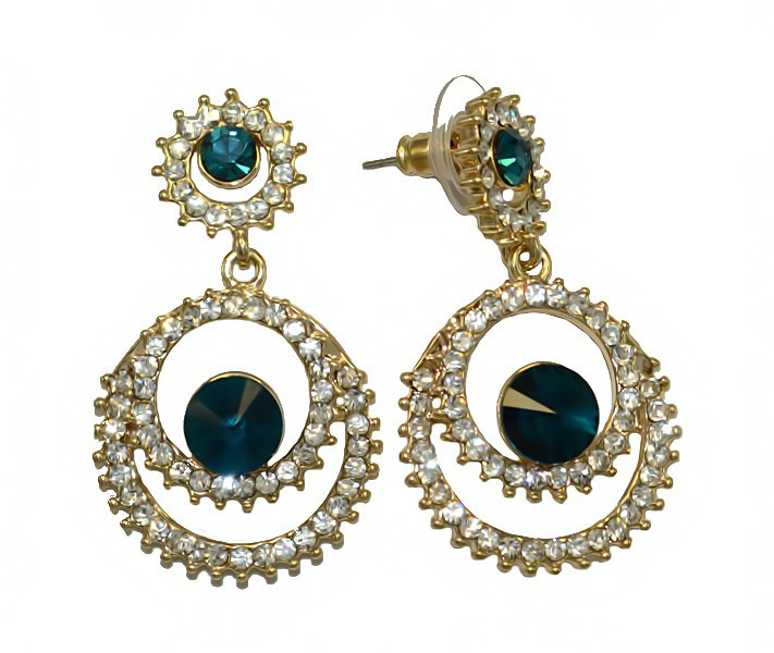 Сережки-цвяшки. Камені: білий і синій циркон. Колір: позолота. Довжина: 4 см. Ширина: 25 мм,