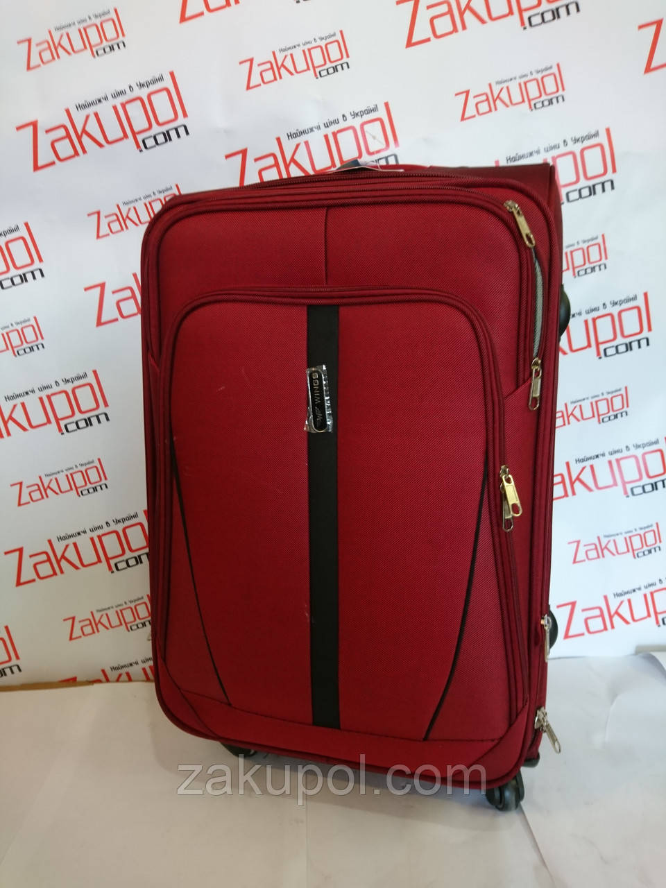 Валіза Wings 1706 тканин на 4 колесах, середня Бордова