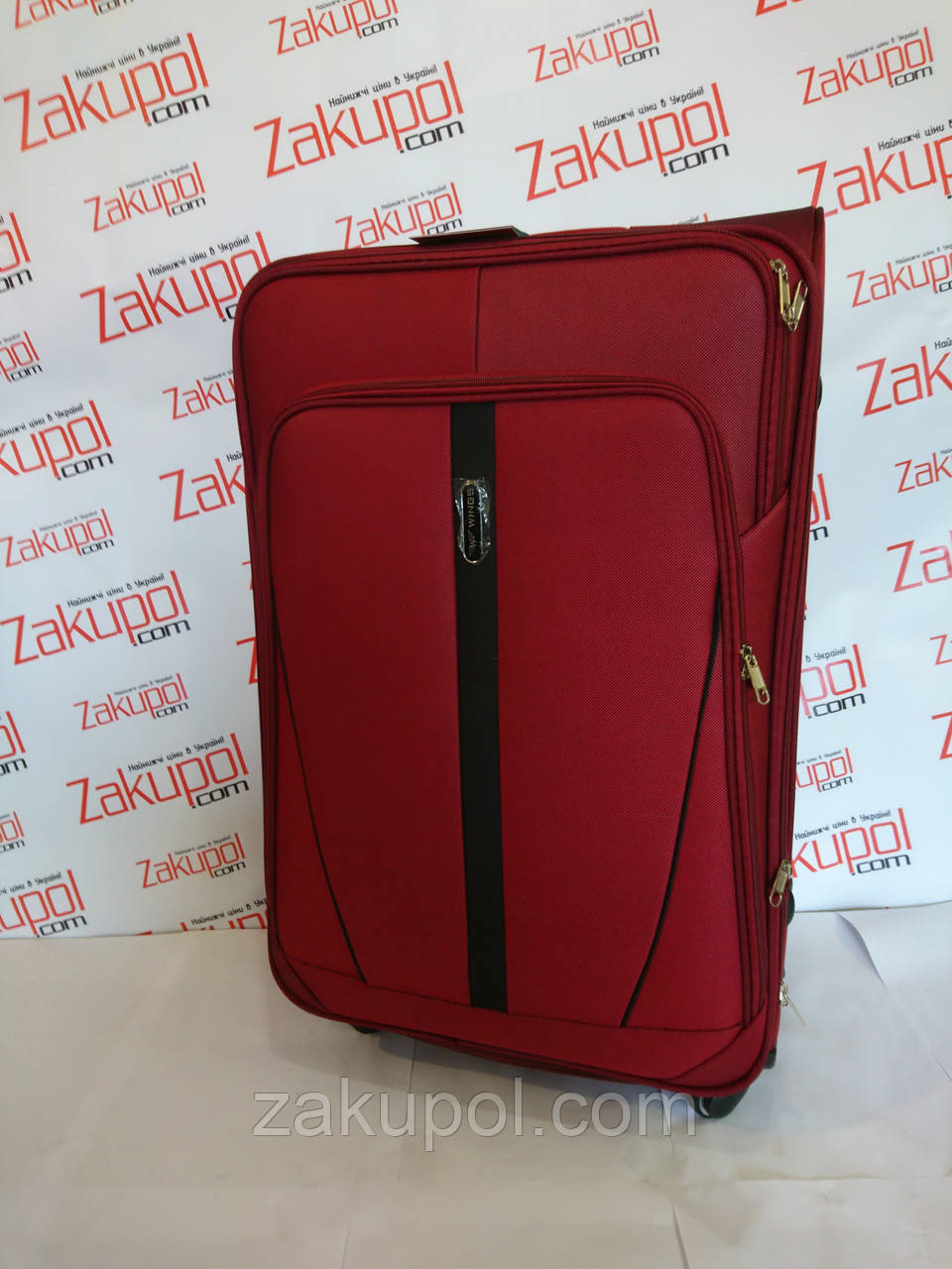 Валіза Wings 1706 тканинна на 4 колесах, велика Бордова