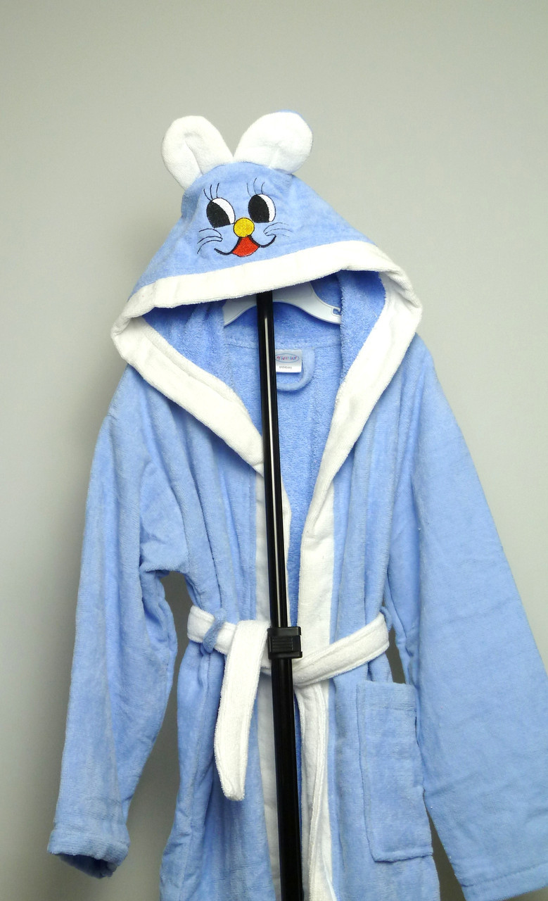 Дитячий халат велюровий із капюшоном, 7-8 років Блакитний