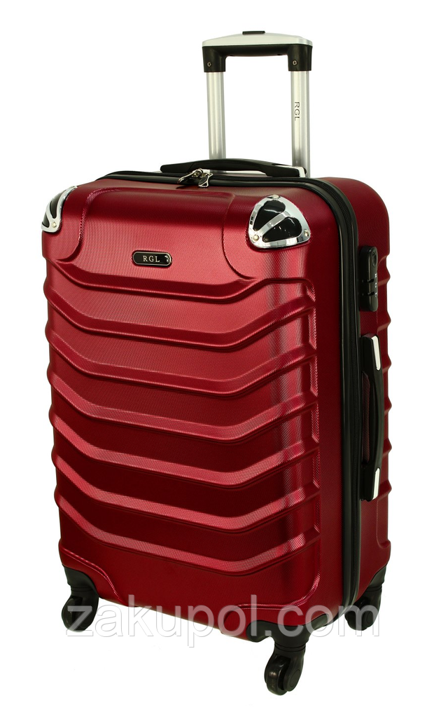 Дорожній чемодан RGL 730 полікарбонат з висувною ручкою на колесах Бордовий, Середній