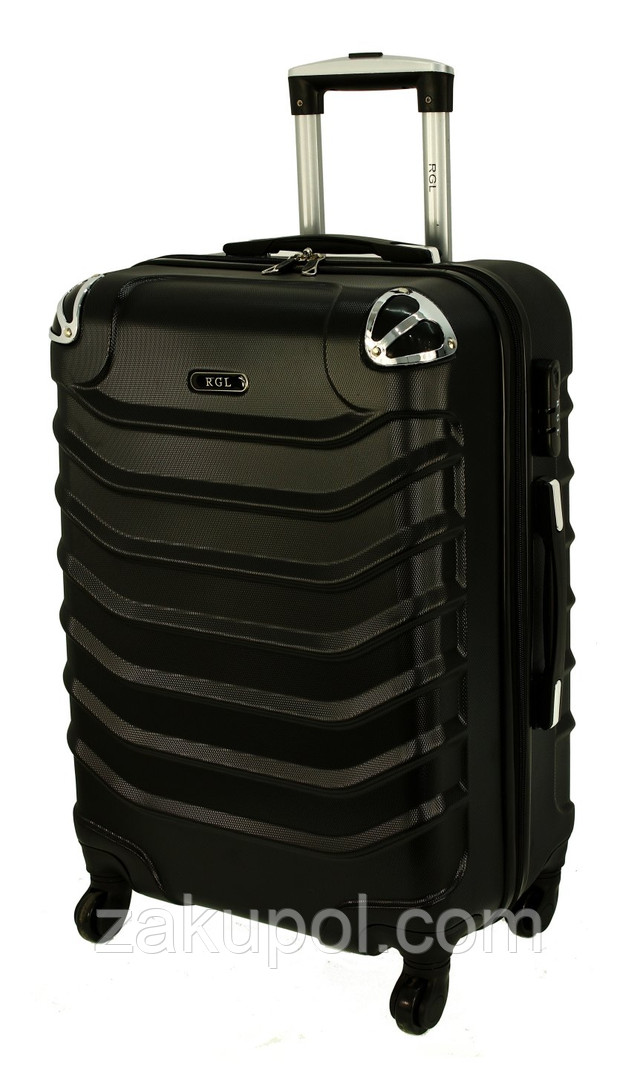 Дорожній чемодан RGL 730 полікарбонат з висувною ручкою на колесах Чорний, Великий