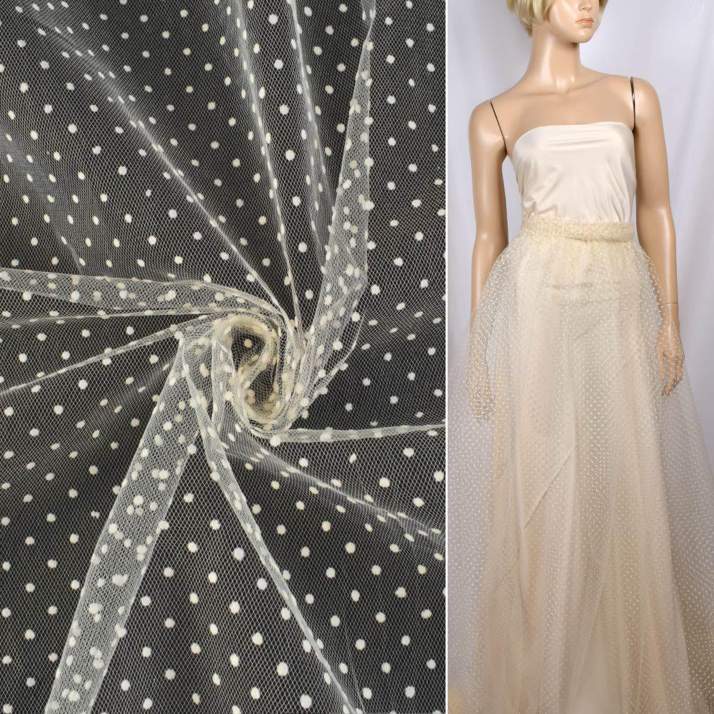 Фатін кремовий в горох (флок) ш.165