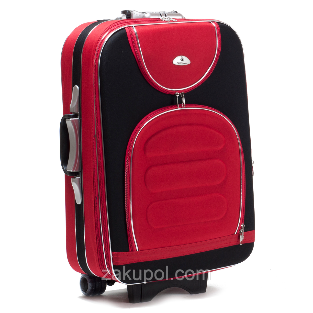 Валіза Suitcase 801 A, велика Чорна-червона кишеня