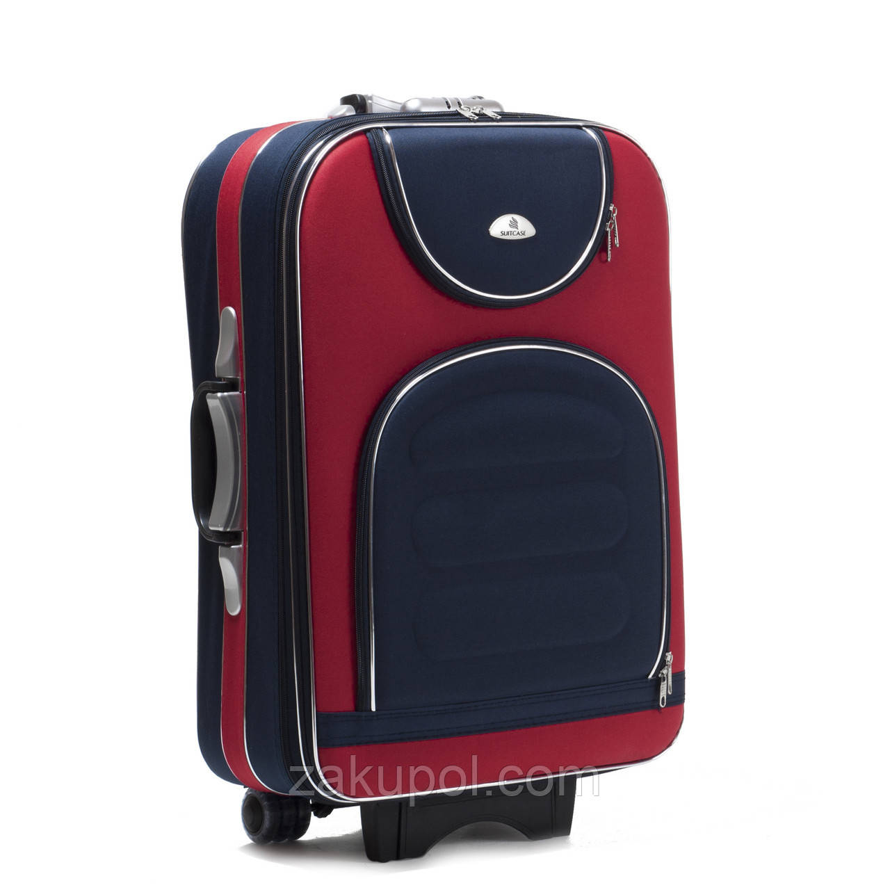 Валіза Suitcase 801 A, середній Червоний-сині кишені