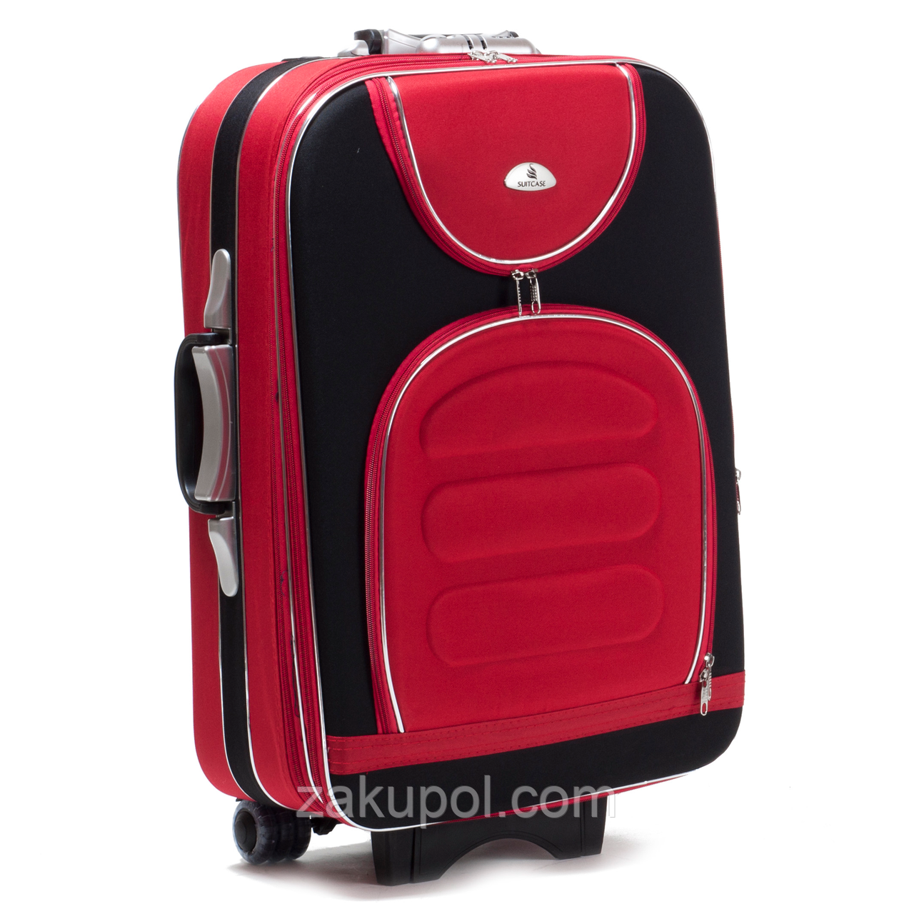 Валіза Suitcase 801 A, малий Чорний-червоні кишені