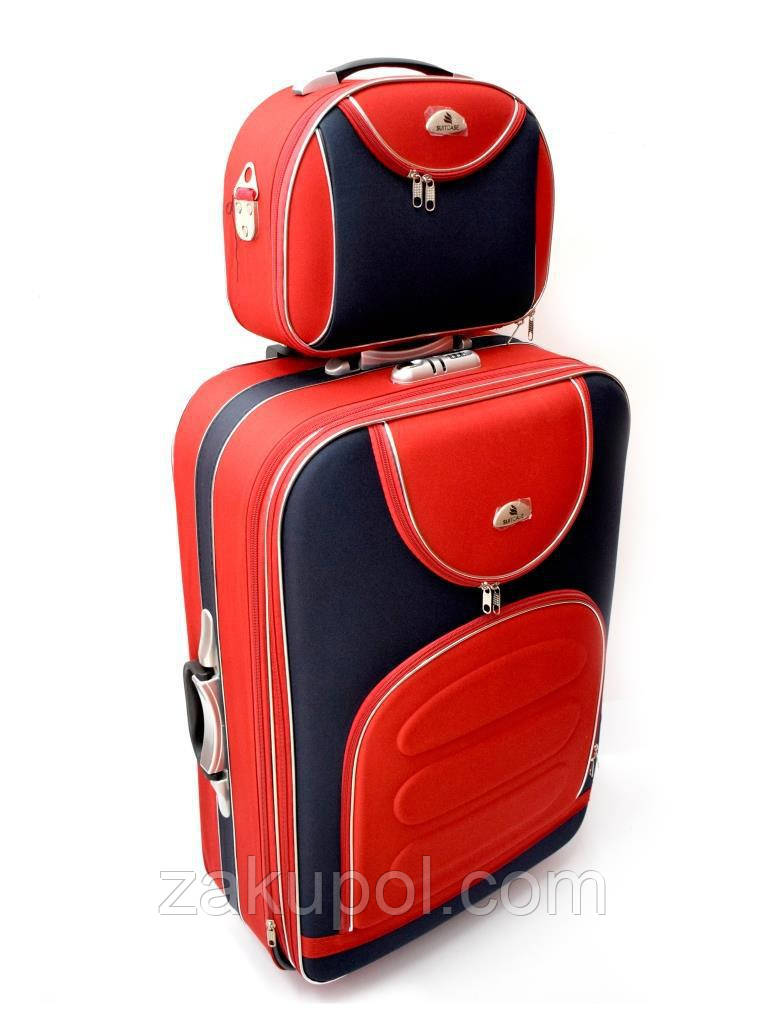 Набір валіз + кейс Suitcase 801 A, міні (ручна поклажа) Синій-червоні кишені