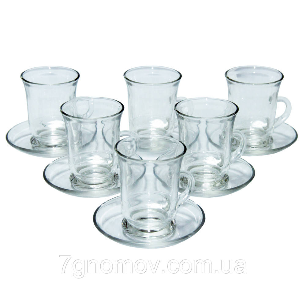 Набір чайний скляний на 6 чашок з блюдцями Амур 100 мл