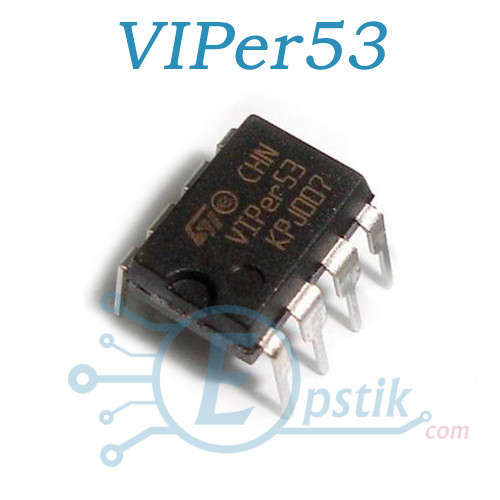 VIPer53-E, ШІМ контролер із вбудованим силовим ключем, DIP8
