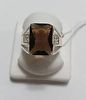 Перстень-кольцо Авангард из серебра с коричневым камнем и золотом