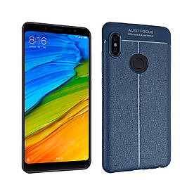 Чохол накладка для Xiaomi Redmi Note 5 силіконовий, Фактура шкіри, Темно-синій