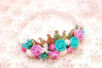 Дитяча пов’язка на голову різнокольорова з короною стрейч 31 Об