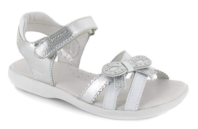 Босоніжки шкіряні для дівчинки Garvalin 132409 білий з сріблястим 23-30