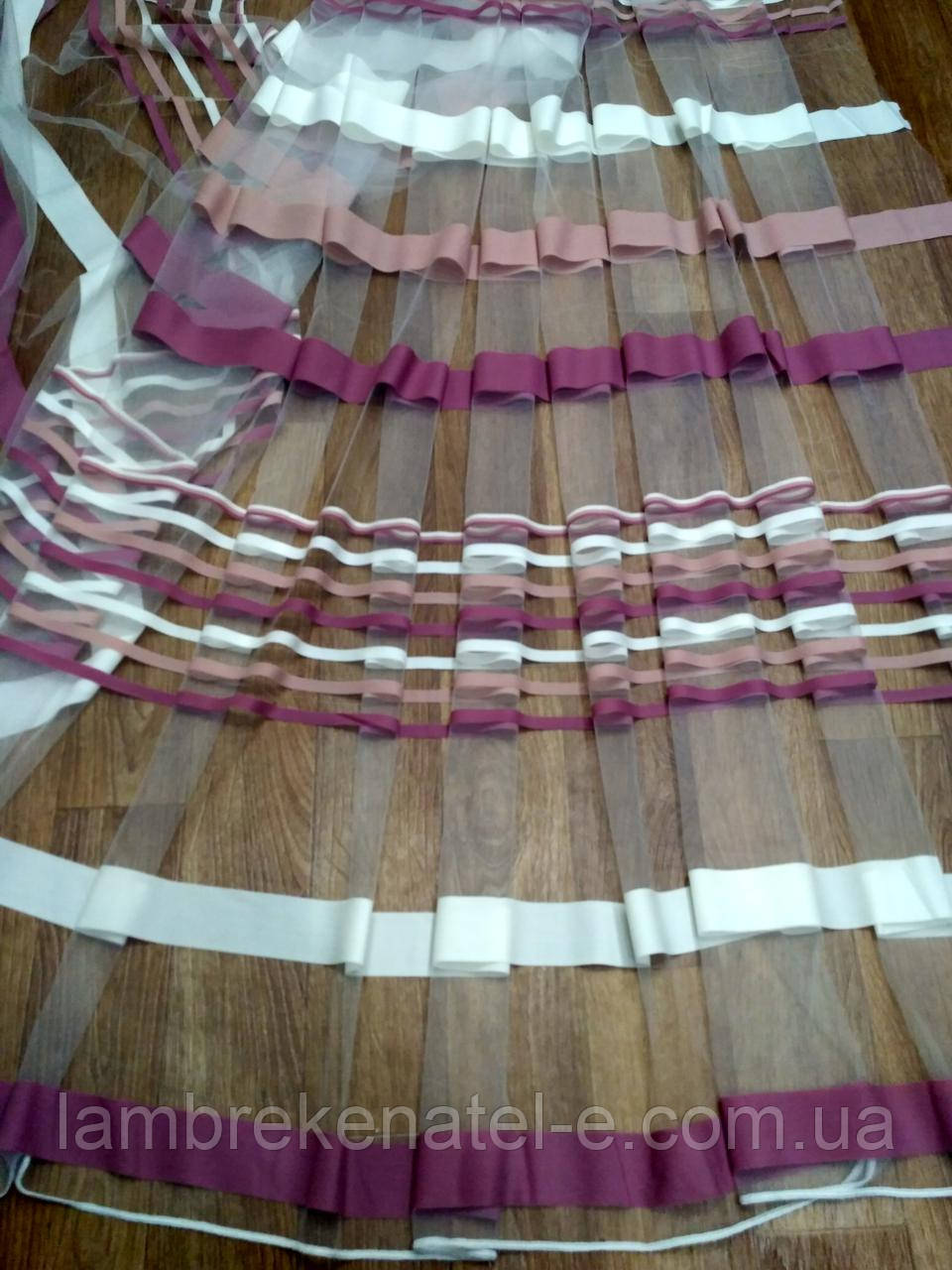Тюль смужки кольорові рожево-бузкова пудра, фото 1