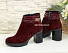 Черевики жіночі замшеві на стійкому каблуці. Колір бордо, фото 4