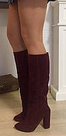 Жіночі стильні зимові чоботи Angel натуральна замша колір марсала підбор 10 см єврозима 39 розм