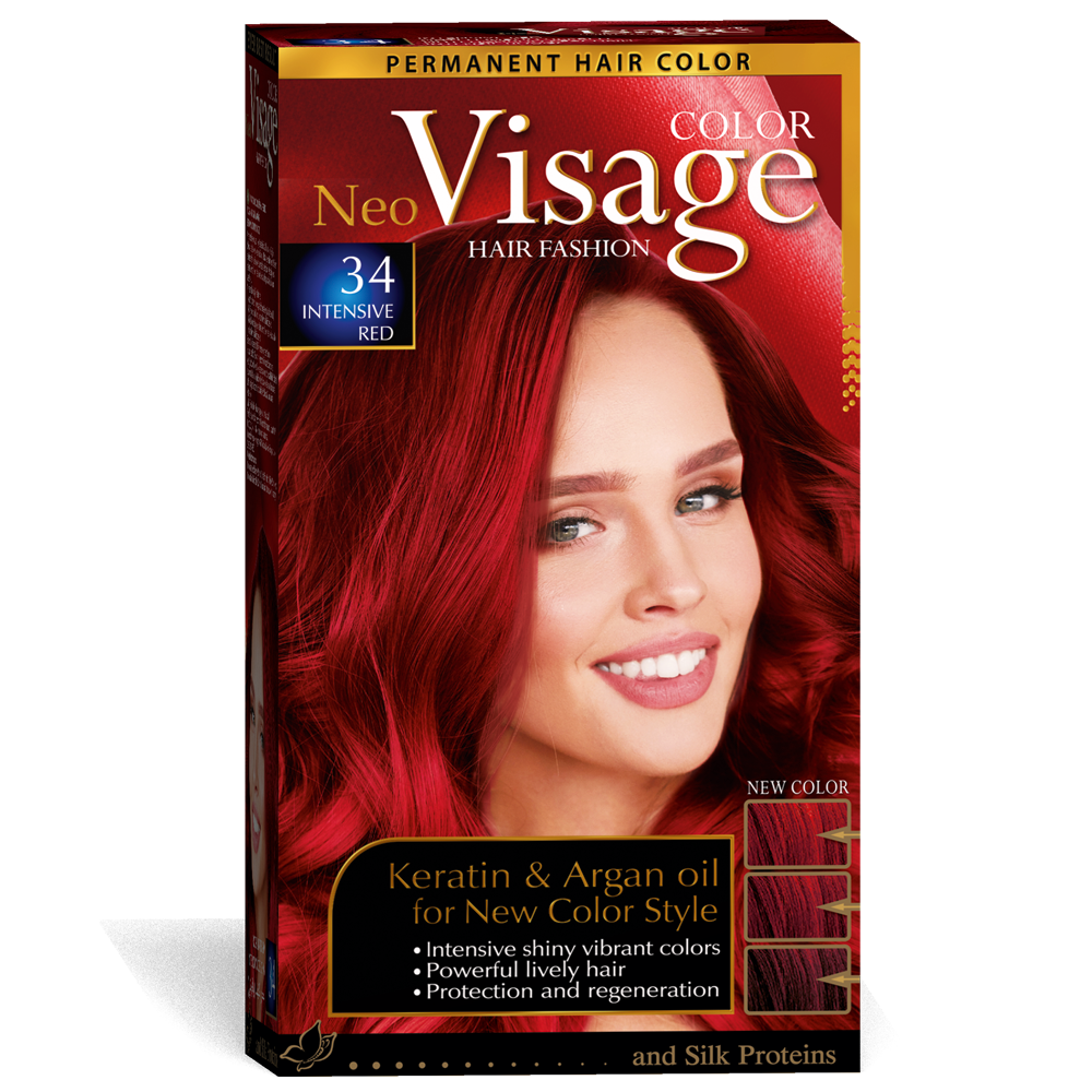 Стійка фарба для волосся Solido Cosmetics Visage 34 Насичений червоний 50/50/20 мл (4518034)