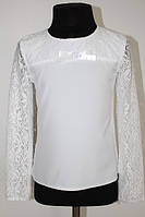 Шкільна блузка для дівчинки Madzi 4692 білий гипюр 146