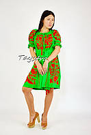 Зеленое платье вышиванка лен, этно стиль кантри, вишите плаття вишиванка, вышитое зеленое платье