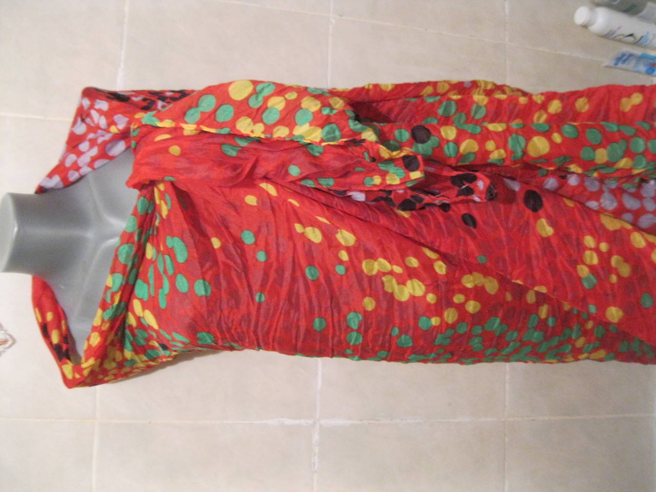 Шарф шарфик шаль легкий палантин красный широкий в цветной горох вискоза 1.87х1.04 - фото 4 - id-p360570641
