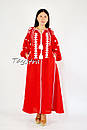 Бохо Плаття вишиванка, етно бохо кантрі стиль, вишите плаття вишиванка, червоне плаття льон, фото 2