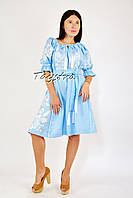Голубое бохо платье вышиванка лен, этно стиль кантри, вишите плаття вишиванка, платье лен